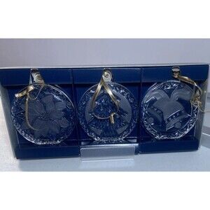 MIKASA  3 Pc Crystal Round Ornaments, Tree, Bells, Pointsetta
